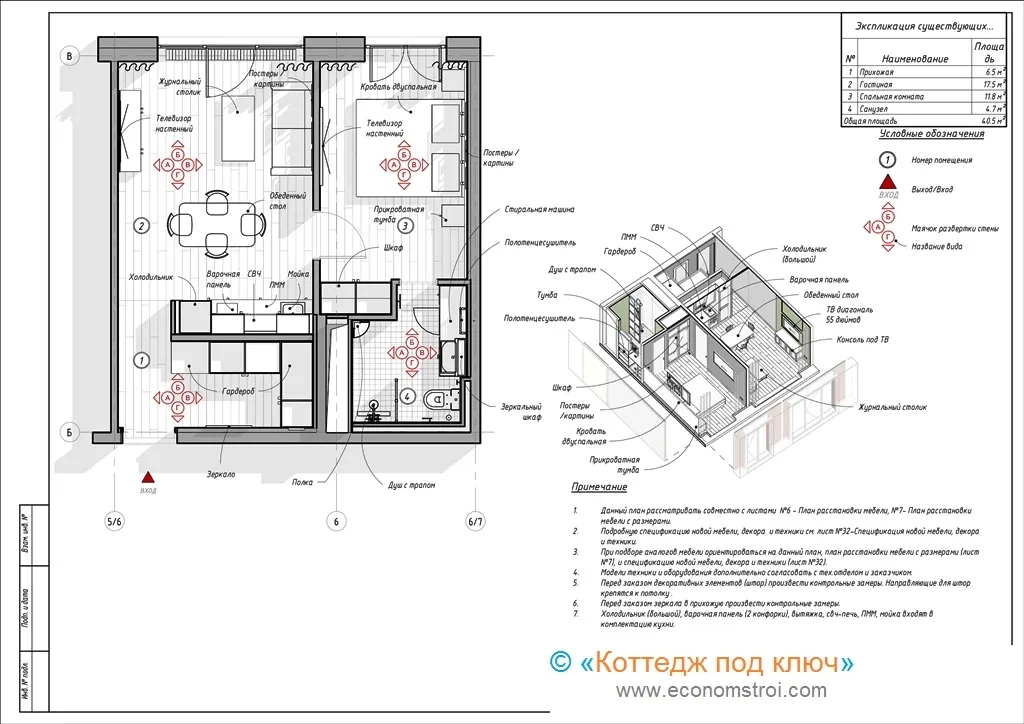 дизайн проект интерьера квартиры студии