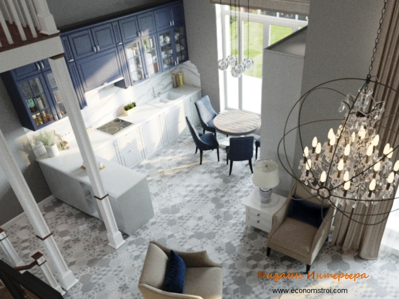 дизайн интерьера гостиной комнаты и кухни